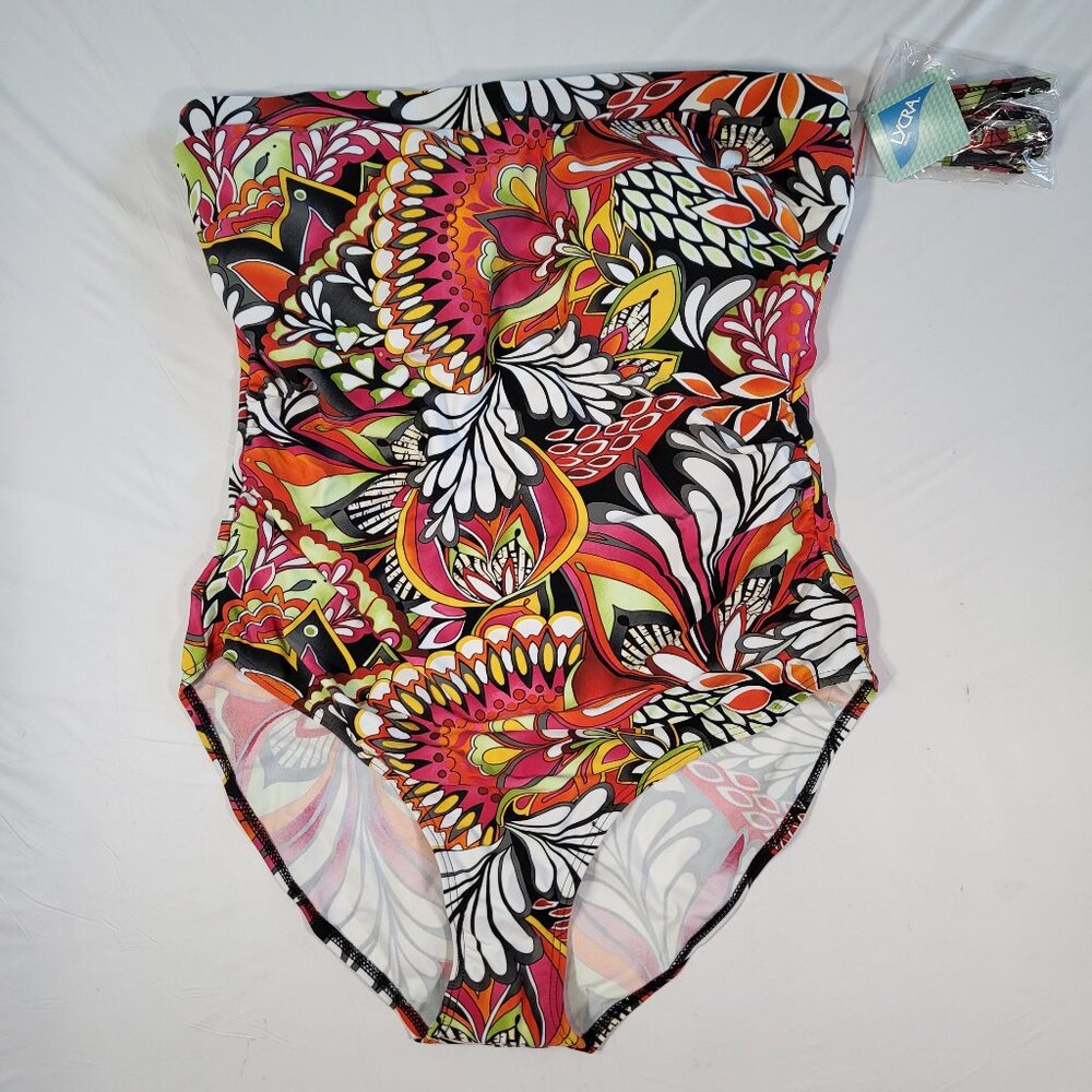 Bikini Bay Floral Swimsuit One Piece Womens Size 18 with Straps Multicolor NWT